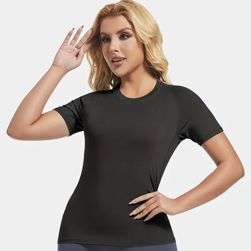 Camiseta de compresión para mujer, camiseta atlética de manga corta para Yoga, correr, verano, gimnasio, entrenamiento, camisetas elásticas de secado rápido, capa base