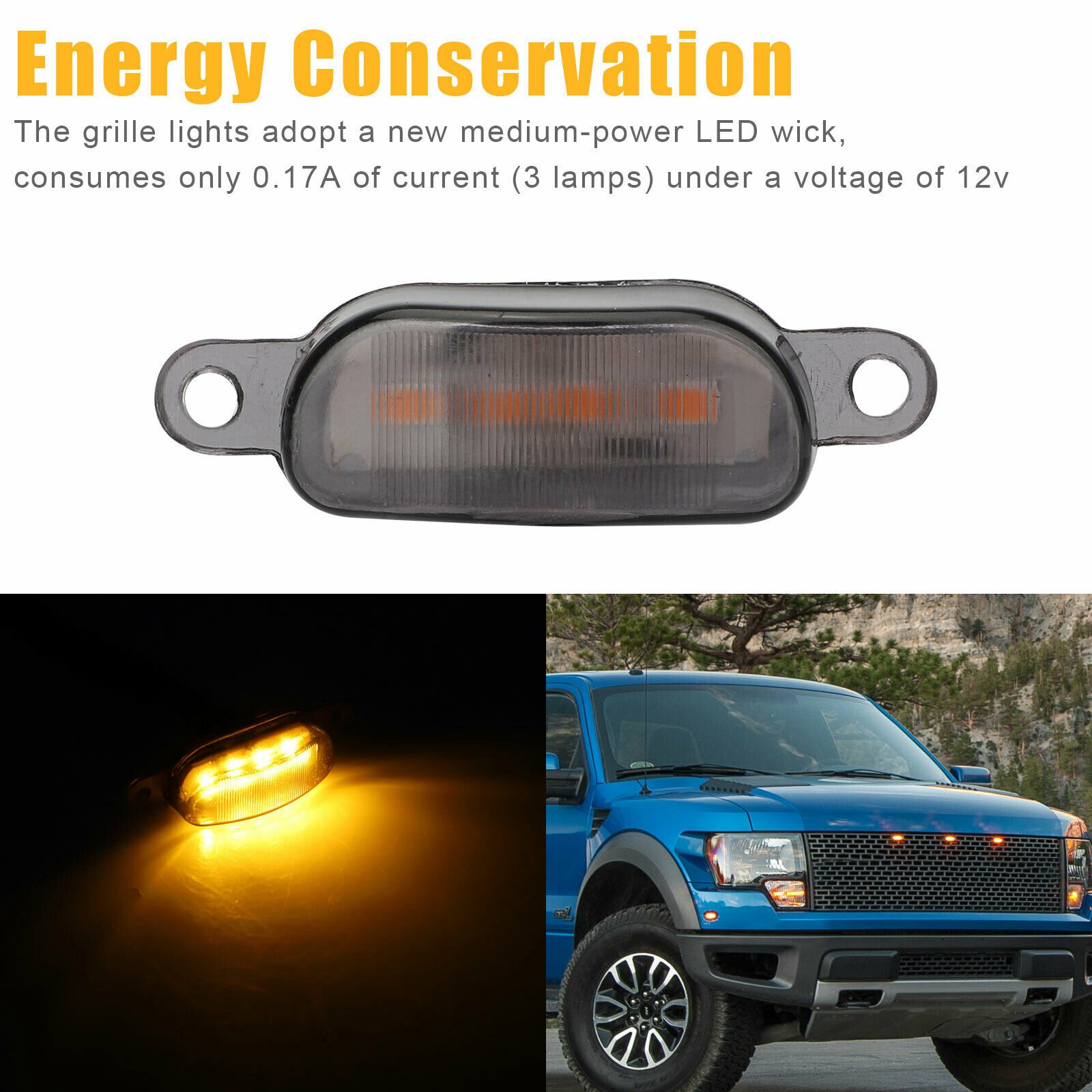 フォードF-150ラプター、モーションレンズウォーバーランプ用のLEDフロントグリルランニングライト、3x