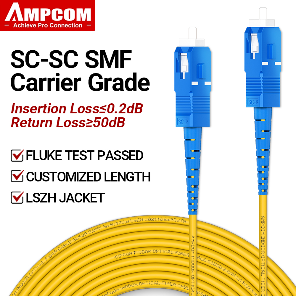 AMPCOM SC auf SC UPC Glasfaser-Patchkabel Singlemode Simplex SMF 9/125 μm Single Mode Bend Insensitive 2,0 mm Glasfaserkabel