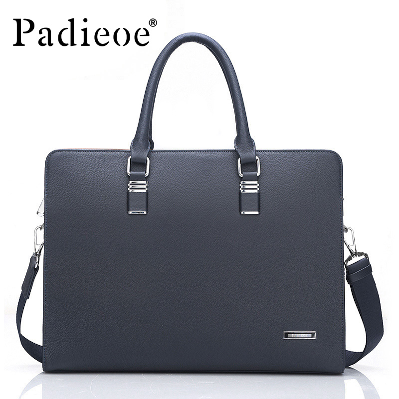 Padieoe, marca de lujo, bolso para ordenador portátil de cuero genuino para hombre, maletín, bolsos de negocios a la moda para hombre, bolso mensajero de cuero informal para hombre