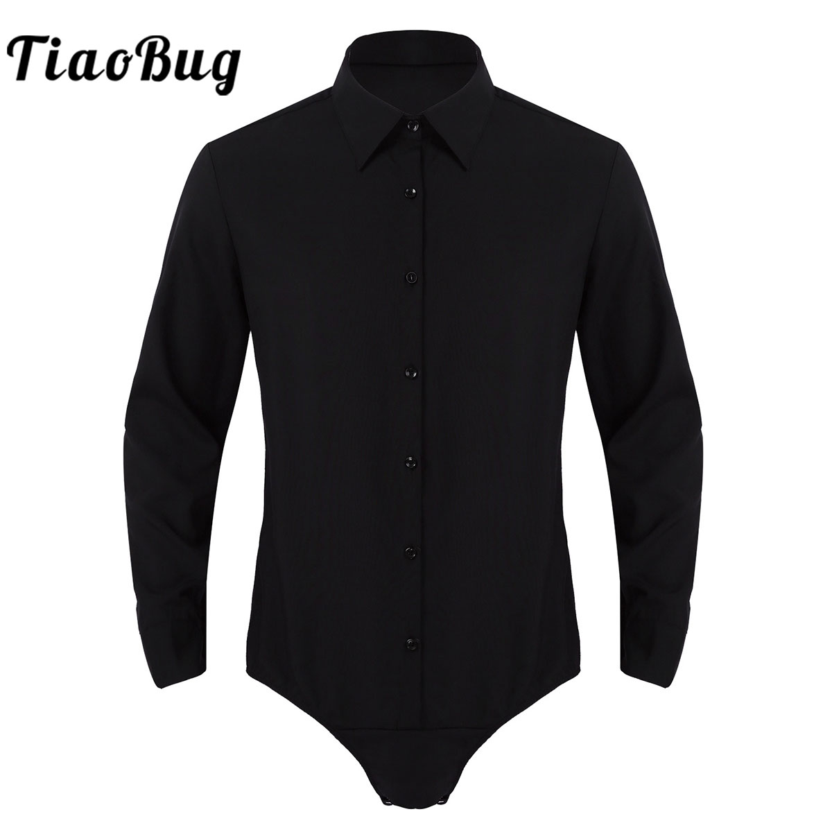 Herren Langarm Einteiliges Tanzhemd Umlegekragen Button Down Latin Modern Dance Body Shirt Tops Tanzkostüme