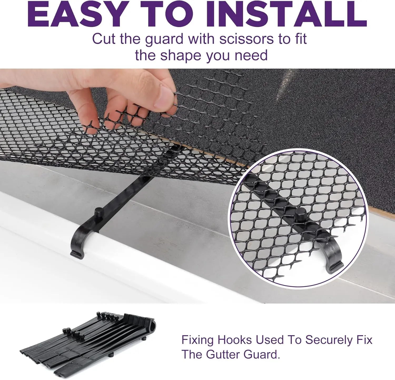 รางน้ําพลาสติกGuardตาข่ายม้วนสวนระบายน้ําProtector Leaf Debris Blockerสําหรับป้องกันท่อระบายน้ําอุดตัน 10 คลิปคงที่
