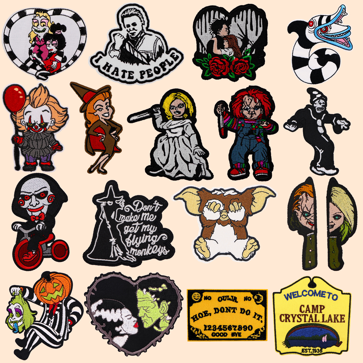Halloween Hexe Patches auf Kleidung Horrorfilm Clown bestickte Patches Nähen Abzeichen Eisen auf Patch DIY Kleidung Zubehör
