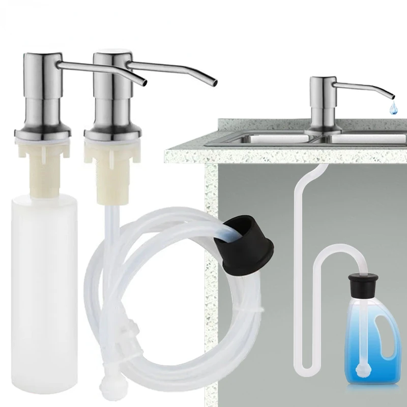 Dispensador de jabón líquido para fregadero de cocina, bomba de acero inoxidable de 350ML y 500ML, botella de jabón líquido, montaje para fregadero, dispensador de jabón a presión de la mano
