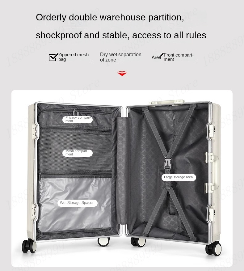 多機能アルミフレームのスーツケース,大容量の荷物,ユニバーサルホイール,20インチ,パスワード付きキャリングケース,トロリーケース,開口部,新品