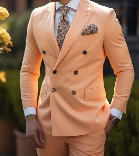 Ternos masculinos marrons de alta qualidade, duplo breasted, sob medida, lapela repicada, blazer formal, slim fit, 2 peças, jaqueta, calças