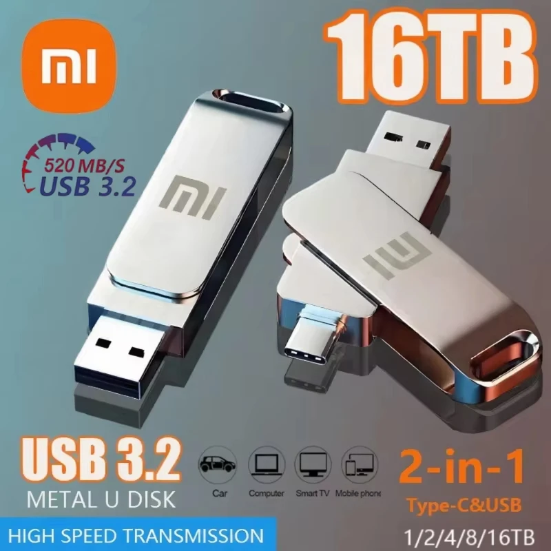 Unidad Flash Xiaomi de 16TB USB 3,2, transferencia USB de alta velocidad tipo C 2 en 1 8TB 2TB OTG Pendrive disco Flash impermeable para ordenador