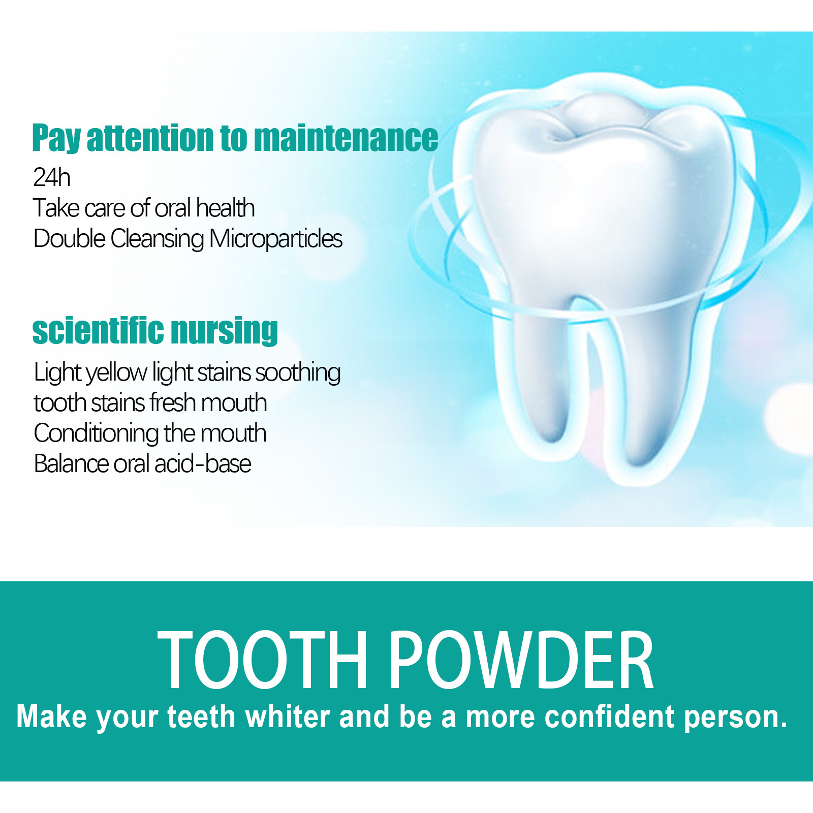 EELHOE White Teeth Powder 5 Days Plaque Tartar Remover Clean Yellow Teeth Stain Remover Good Breath Teeth Cleaning Powder 50g