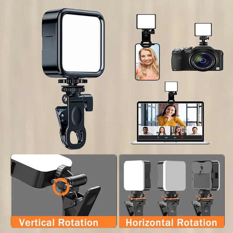 Luce selfie a LED portatile con clip Luce di riempimento ricaricabile a 3 modalità per smartphone Computer portatile Videoconferenza Streaming live