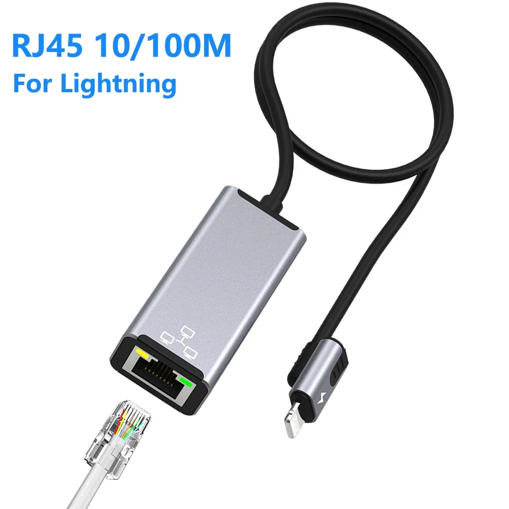 RJ45 para Lightning iPhone 14 13 12 11 8 7 6 5 /iPad/iPod Adaptador de red LAN Ethernet con puerto adaptador de carga 20W