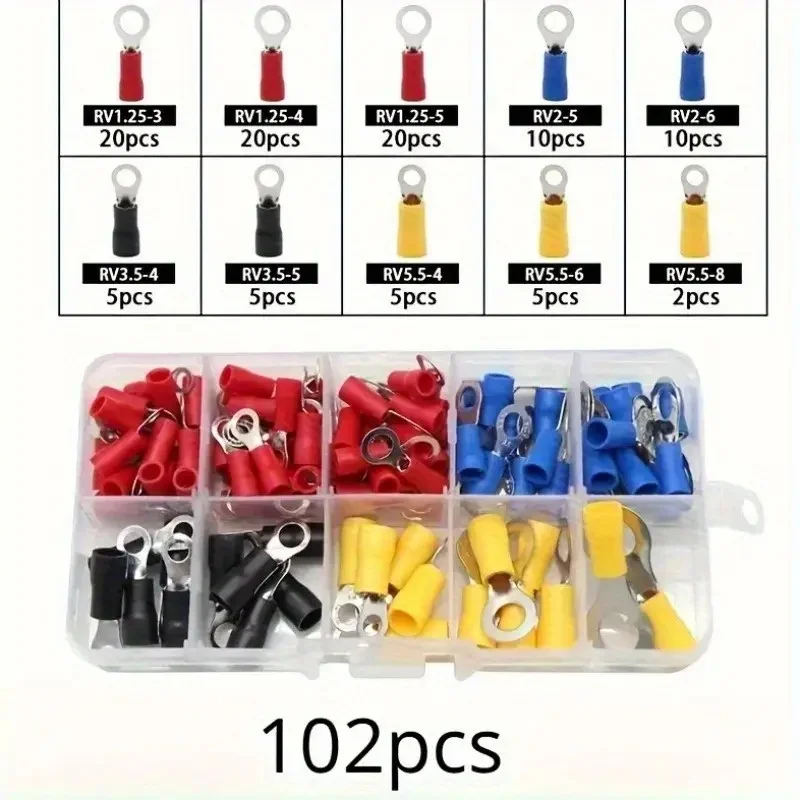 102/280 pcs New Insulated Cable Connector Electrical Wire Crimp Spade Butt Ring Fork Set Ring Lugs Rolled Terminals Assorted Kit