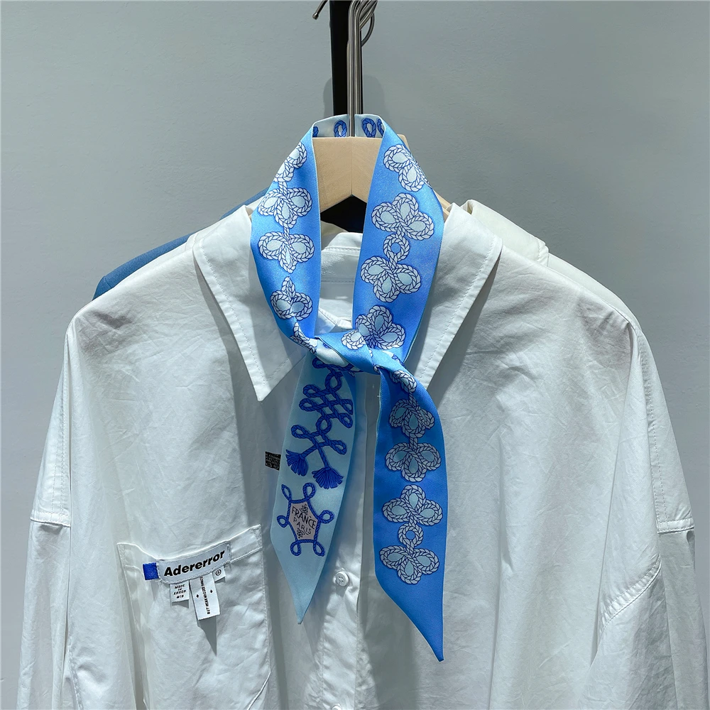 Bufanda con estampado de nudos para mujer, diseño de marca de lujo, bolso ajustado, bufandas, banda para el pelo, bufanda de seda para el cuello, Foulard, 2024