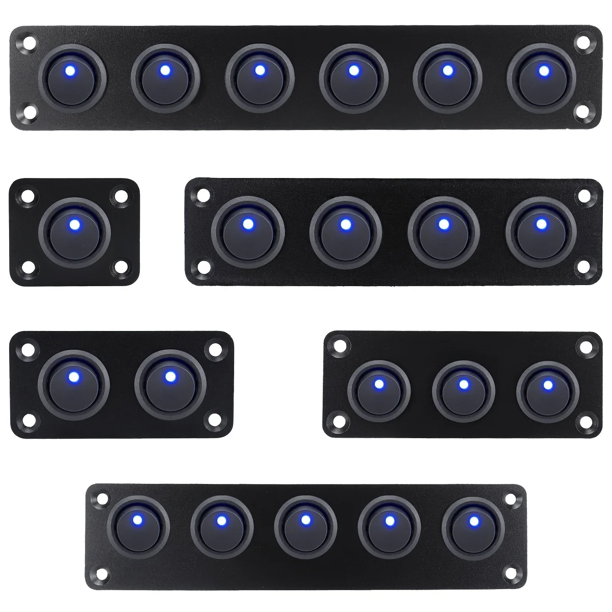 Painel de interruptor de joystick circular azul 20A com alumínio de 3 pinos à prova d'água 12V, adequado para carros, caminhões, barcos, RVs, iates, etc.