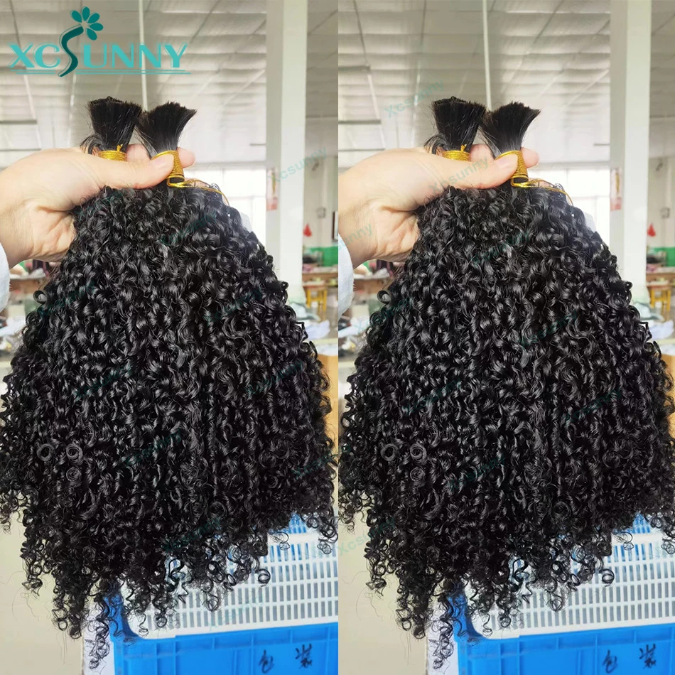 Cabelo em massa cabelo humano para trança kinky encaracolado extensões de cabelo em massa para tranças duplo desenhado pacotes de cabelo em massa sem trama atacado