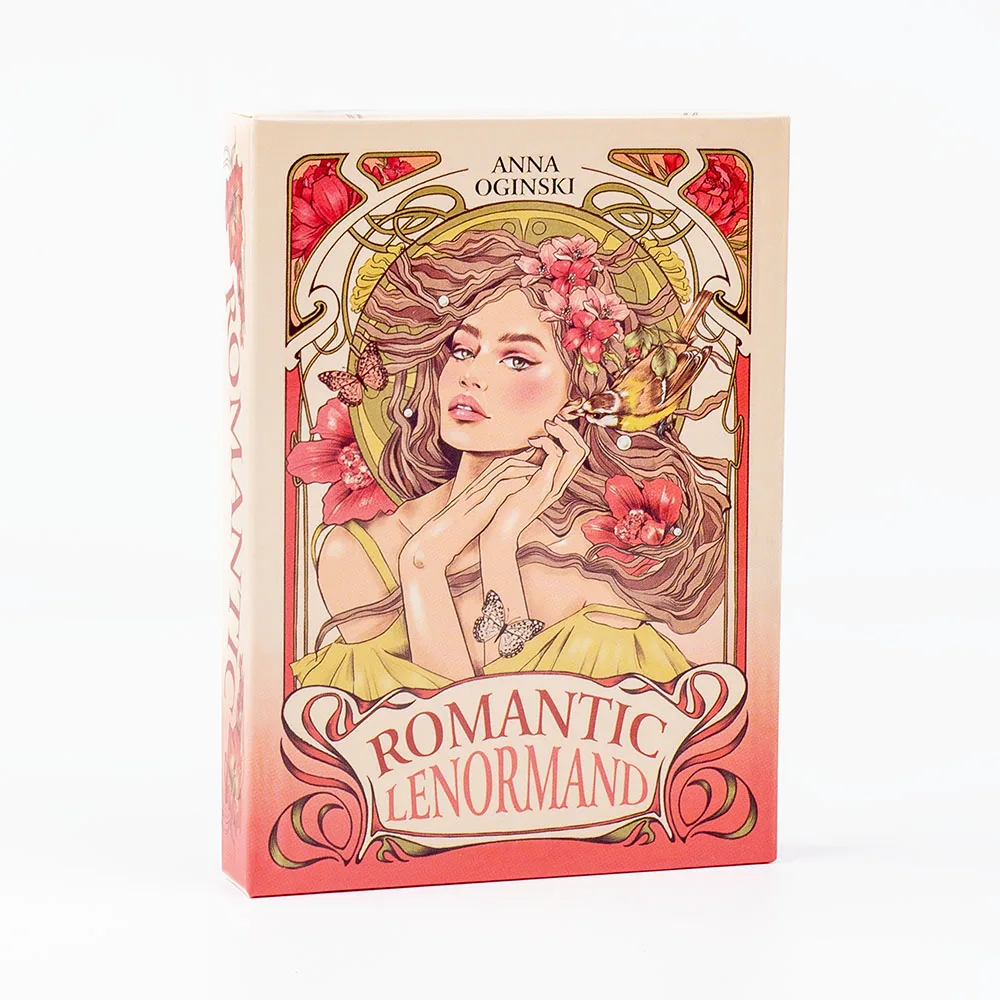 Romantische Lenormand-Orakelkarten, 37 Stück, Deck, 10,2 x 7,2 cm, englische Sicht, Art Nouveau, Blumenmotive für Party-Brettspiele