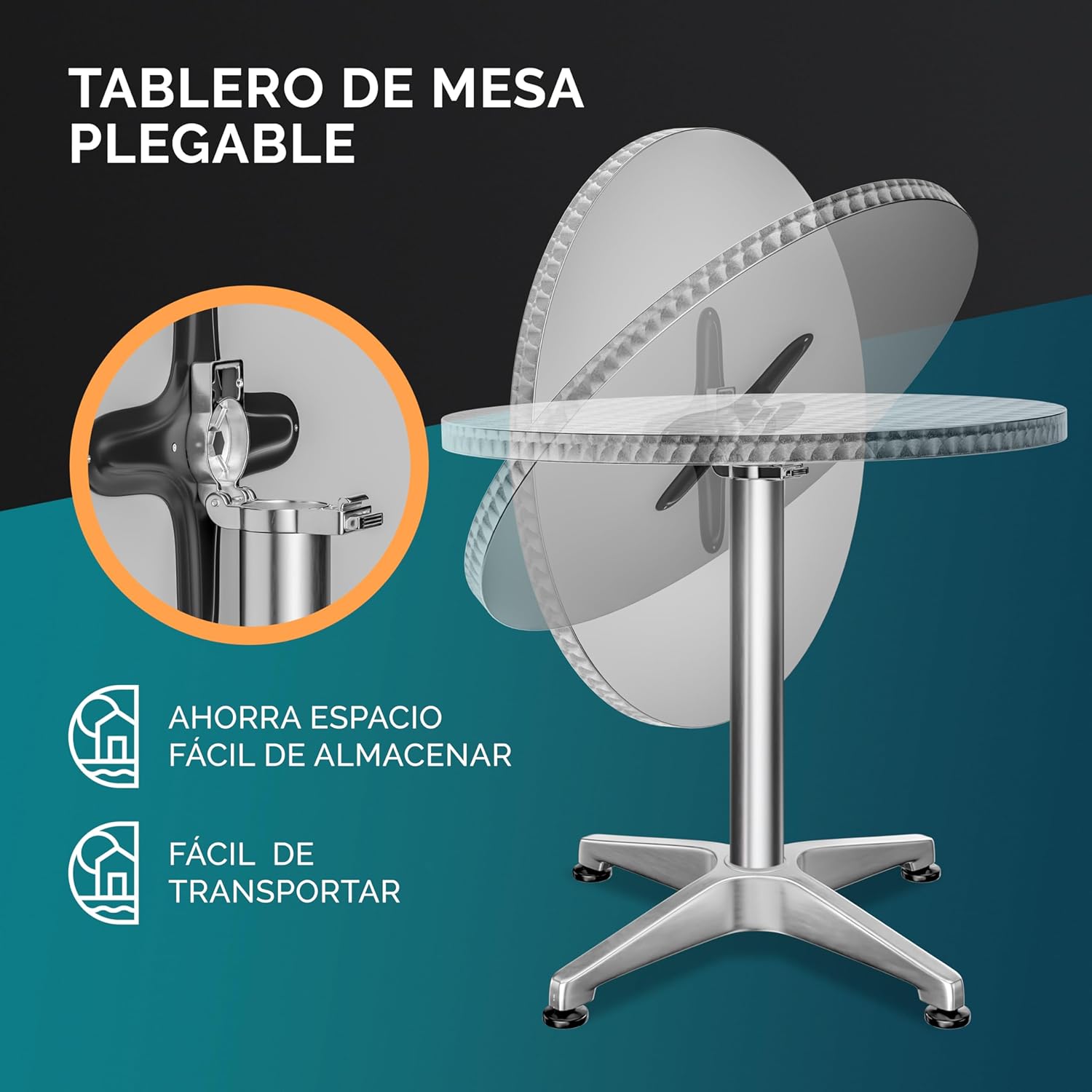 Mesa Alta Bar 2en1 Plegable Altura 70cm / 115cm Aluminio Ø 60cm Eventos Bistro Fiestas Jardín