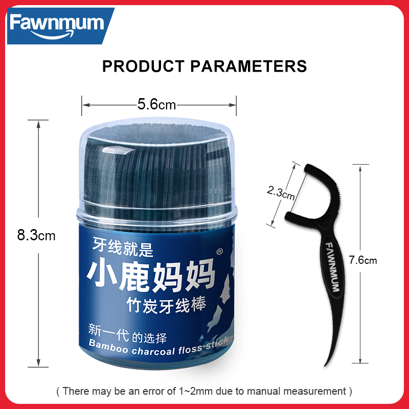 Fawnmum limpieza Dental carbón de bambú palillos de hilo Dental cepillo Interdental de barril para el cuidado de los dientes palillos de dientes con hilo Oral