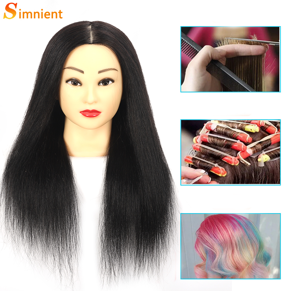 Simnient 100 % Echthaar-Mannequin-Köpfe mit für Haartraining, Styling, Solon, Friseur-Dummy-Puppenköpfe zum Üben der Frisur