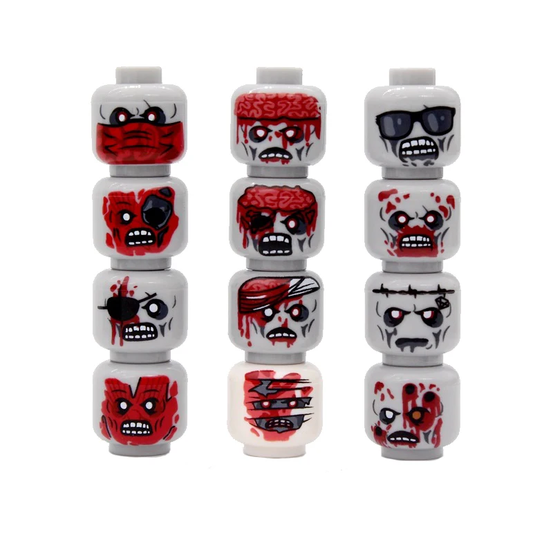 MOC Military Zombie Injured Face Accessories Building Blocks WW2 Soldiers Figures Head Emotional Weapon Parts Mini Bricks Toys