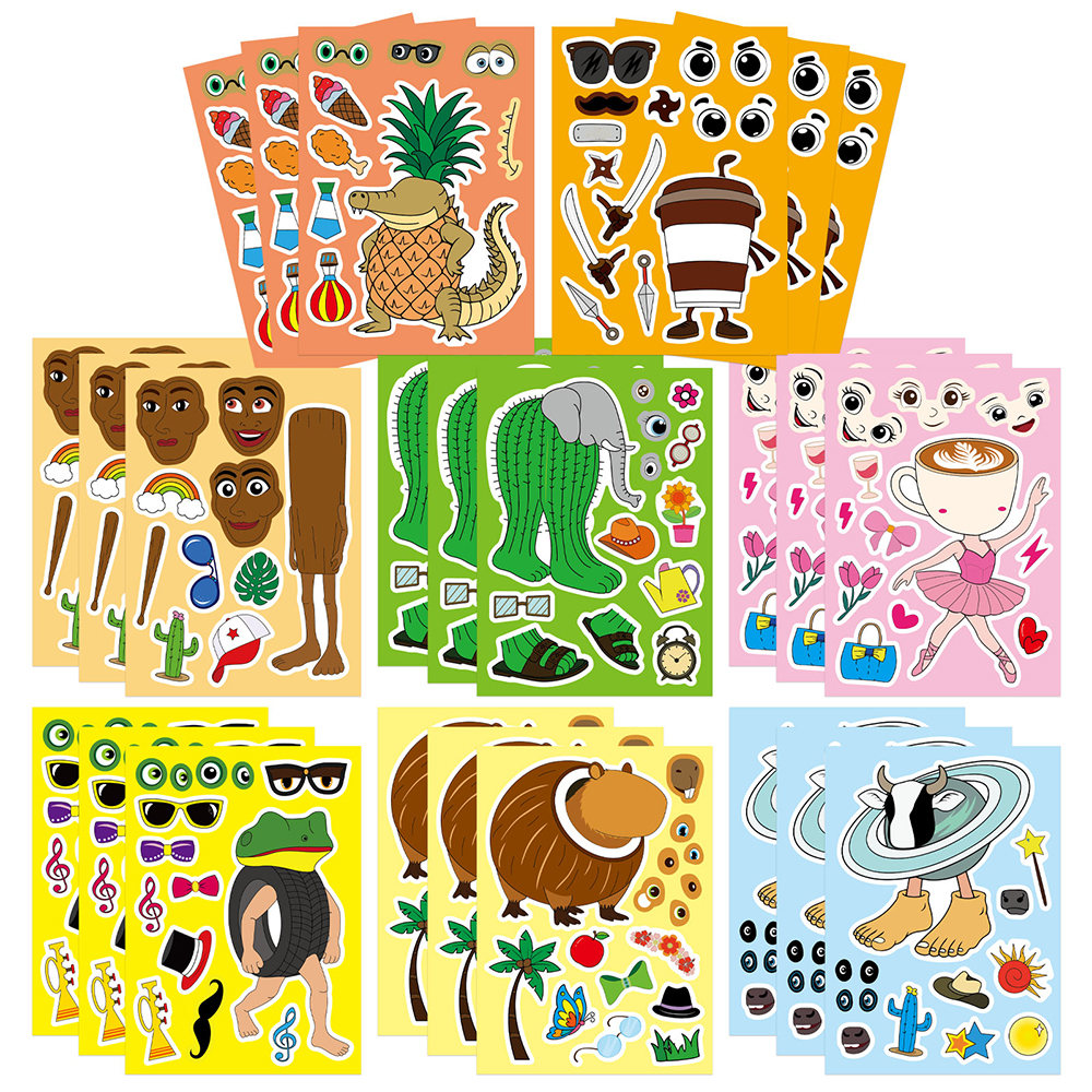 8/16 folhas italiano brainanimal fazer um rosto quebra-cabeça adesivos tung tung sahur decalque montar jigsaw criança festa favor brinquedos