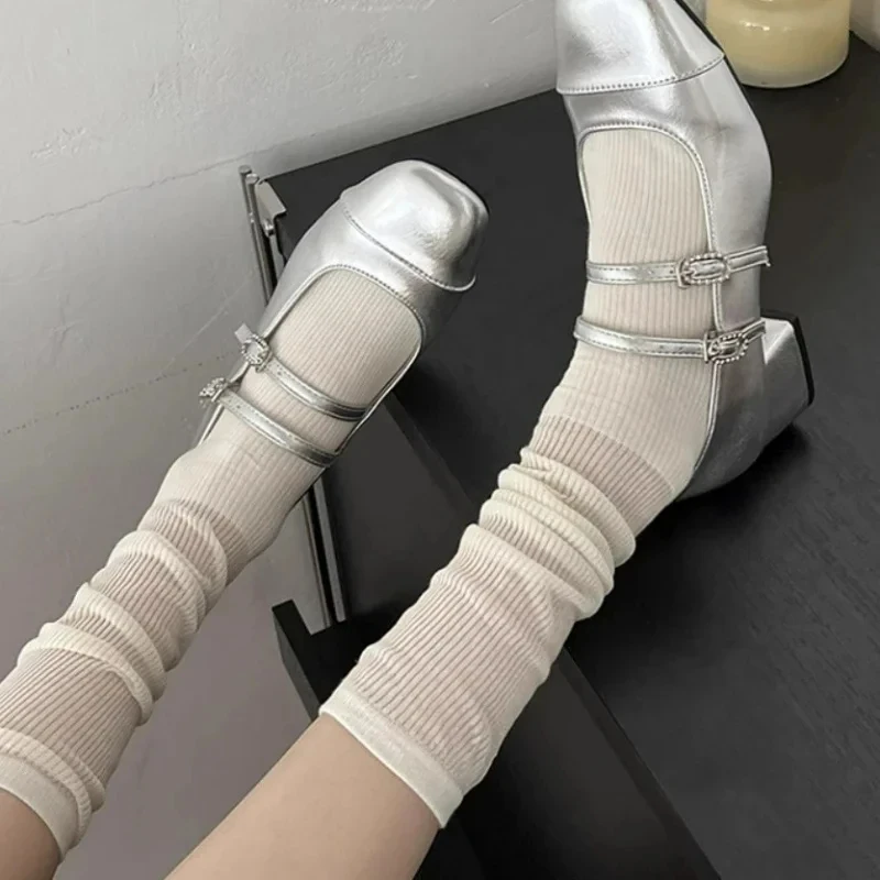 Calcetines de estilo Lolita Y2K para mujer, medias largas y holgadas hasta la rodilla, transpirables, informales, de encaje, suaves, coreanas, 2 uds.