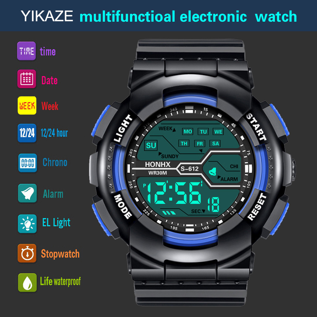 Reloj deportivo al aire libre para Hombre, multifunción, pantalla grande LED, electrónico, resistente al agua, luminoso, militar, Digital, Relojes de pulsera para Hombre
