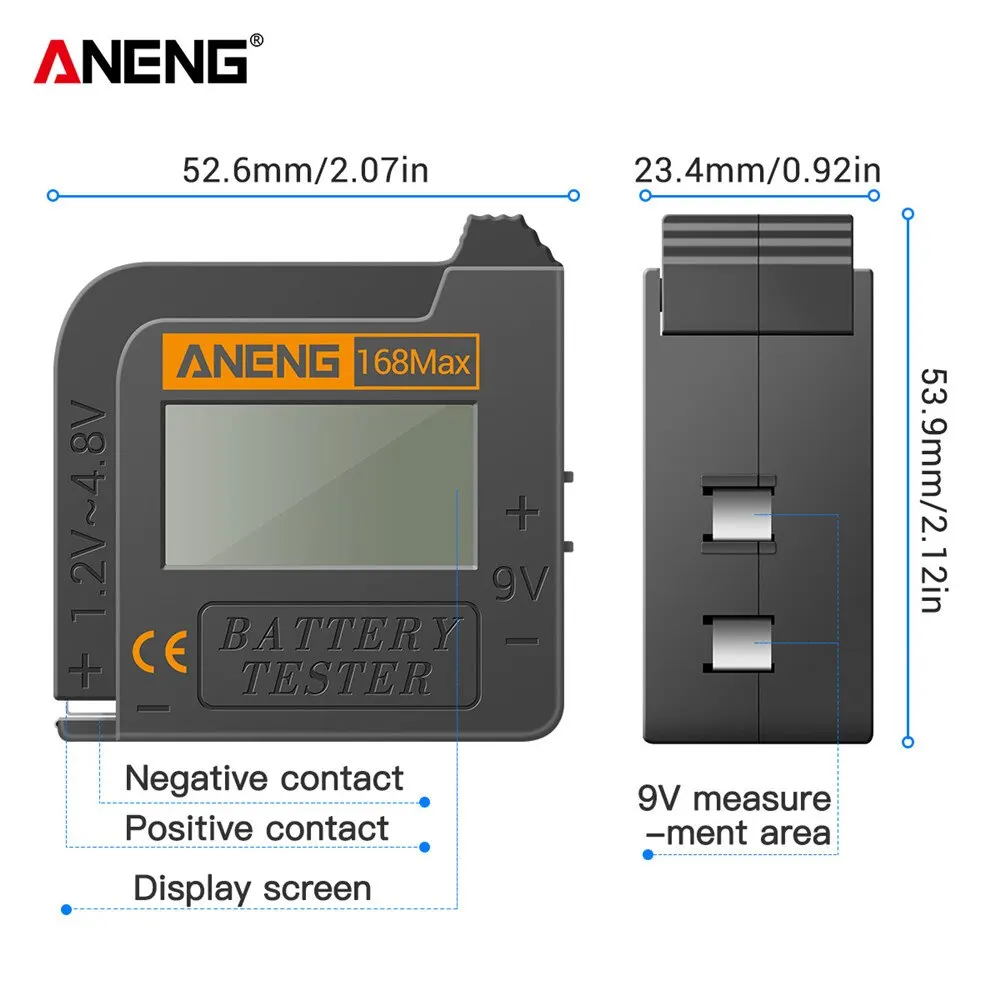 Aneng เครื่องทดสอบแบตเตอรี่ลิเธียมแบบดิจิตอล, เครื่องทดสอบแบตเตอรี่ลิเธียมแบบสากล168Max เครื่องวิเคราะห์โหลดลายตารางหมากรุกเครื่องวิเคราะห์โหลดเซลล์ปุ่มตรวจสอบ AAA