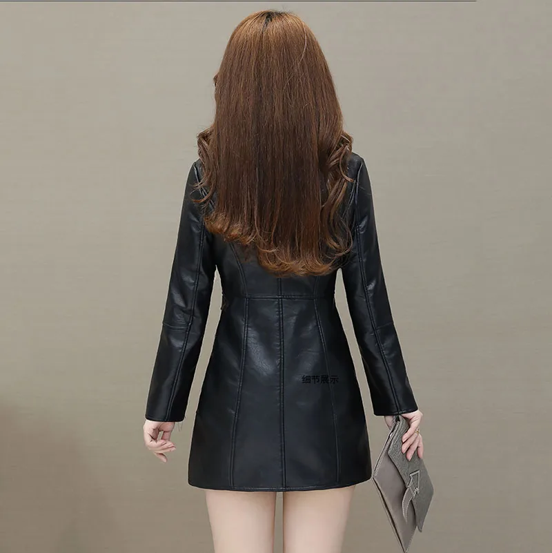 สตรีหนัง Windbreaker Plus กํามะหยี่หนา PU หนังผ้าฝ้ายเสื้อสูทยาวขนาดใหญ่แฟชั่นแจ็คเก็ตหนัง