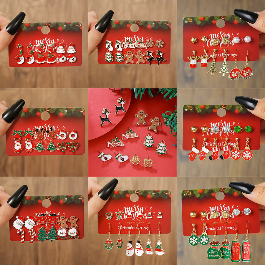 Stilvolle 6 Paare/Set Weihnachtsohrringe Damen Bekleidung Accessoires Hirsch Schneeflocke Anhänger Ohrschmuckstück Mädchen Festival Geschenke Schmuck