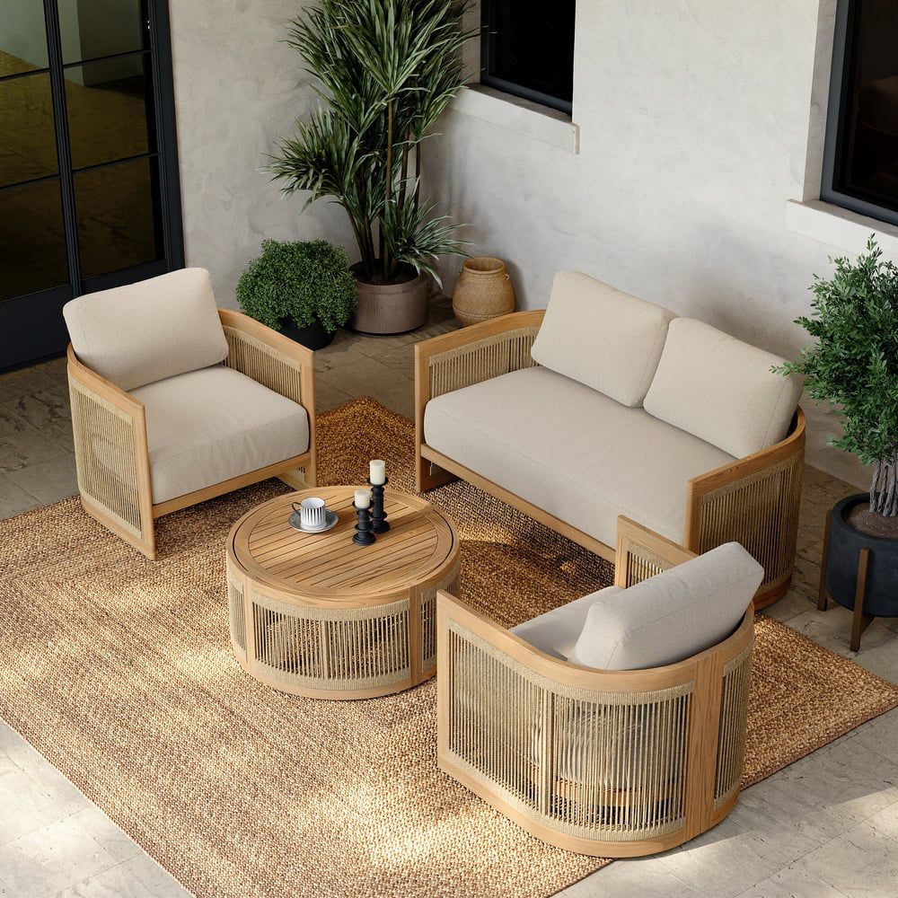 Conjunto de sofás modernos para Hotel, muebles de exterior de teca para jardín, Patio de madera de aluminio, sofá seccional de teca, juego de sofás de jardín de lujo