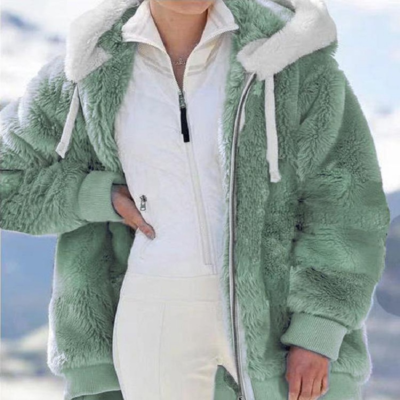 Neue Stil Herbst Und Winter Lose Plüsch Zipper Mit Kapuze Jacke Frau