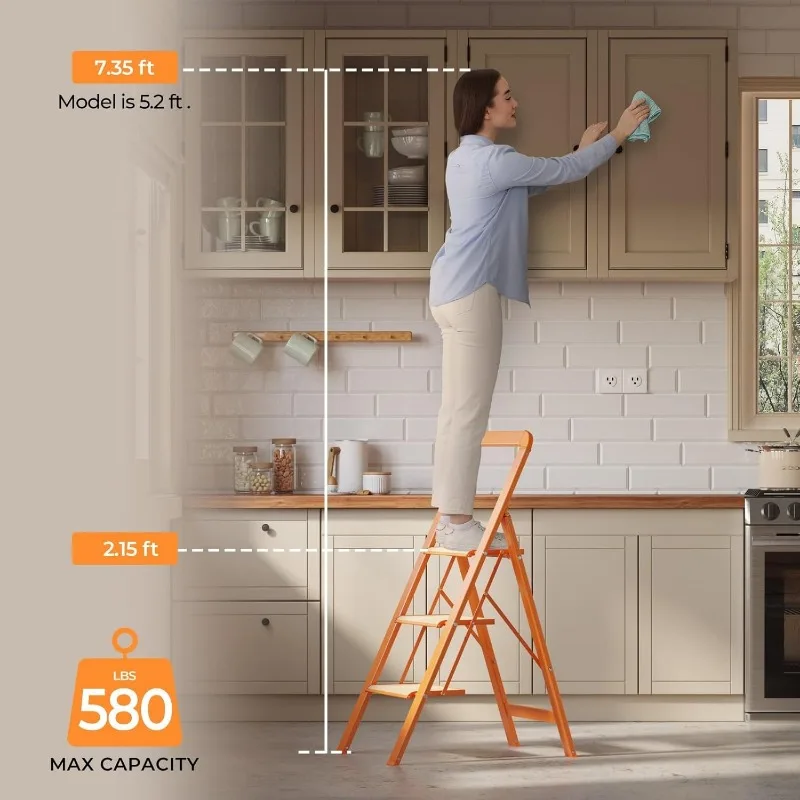 Step Stool 3 Step Ladder Lightweight Folding Step Stool Ladders for Home with Wide Anti-Slip Pedal Blanket Ladder Shelf