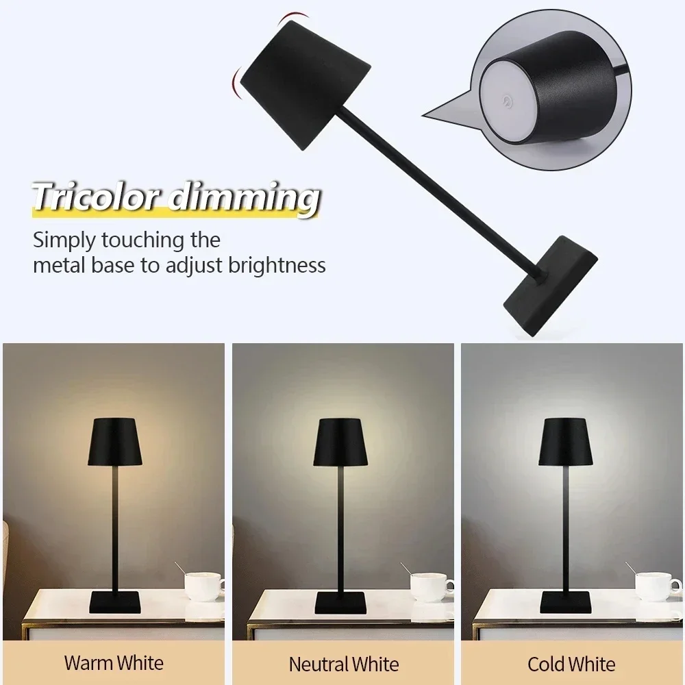 Hotel Schnurlose LED Wiederaufladbare Touch Tischlampe 3 Farben Nachttisch Kreative Umgebungslichter Led Schreibtischlampe Bar Outdoor Dekor Licht