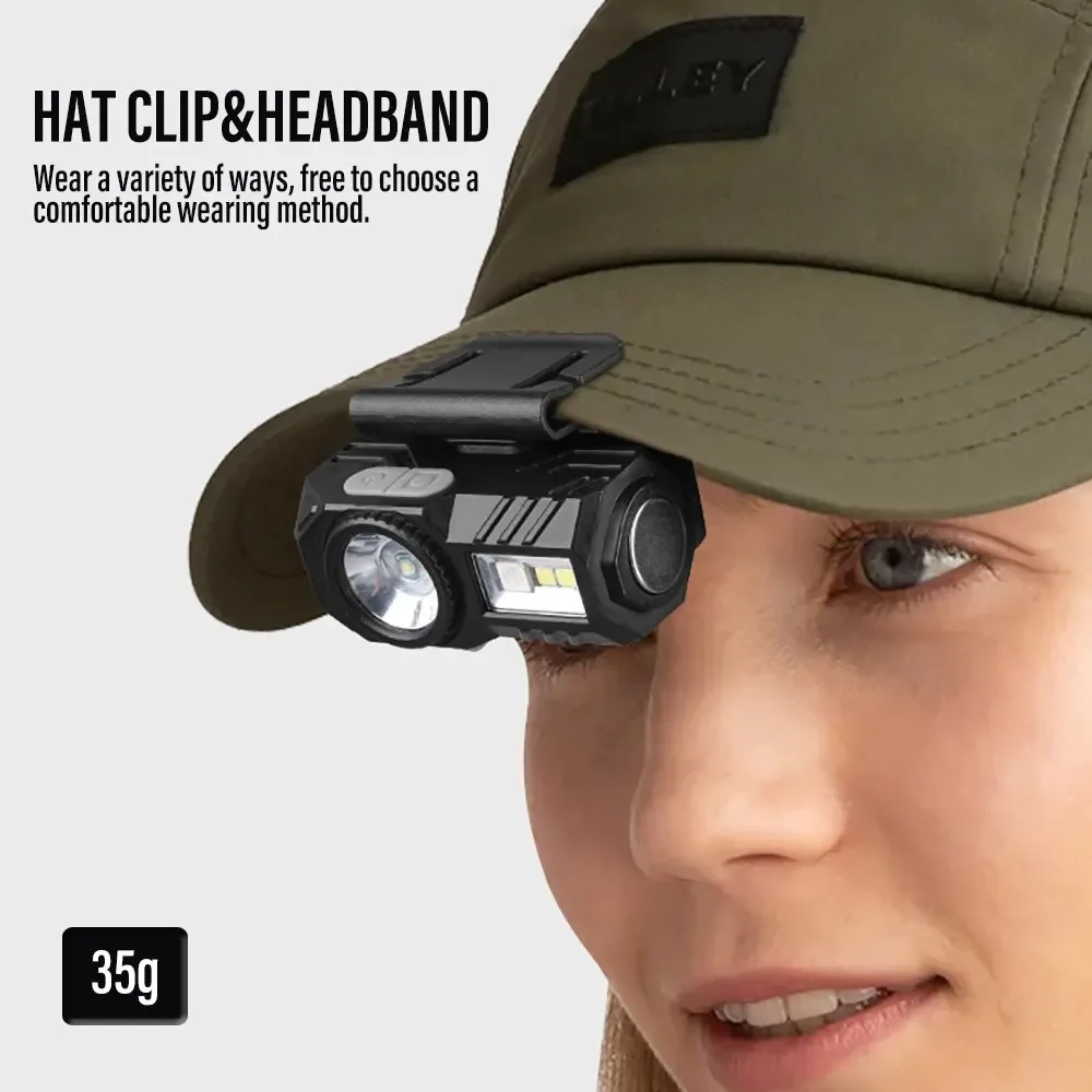 Mini linterna frontal LED con Sensor de movimiento, linterna para acampar y pescar, recargable por USB con imán, lámpara de advertencia, luces con Clip