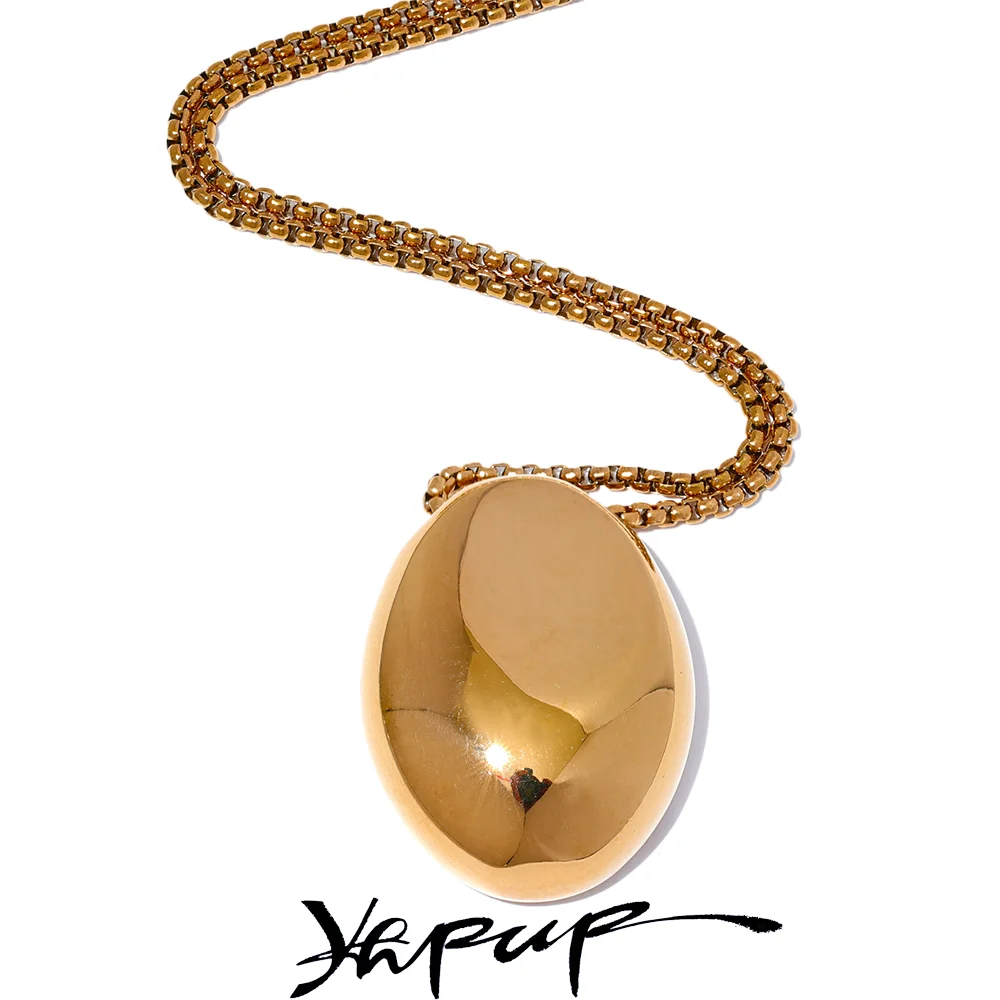 Yhpup 70cm minimalista largo Unisex suéter cadena joyería 316l Acero inoxidable colgante ovalado collar para hombres mujeres impermeable