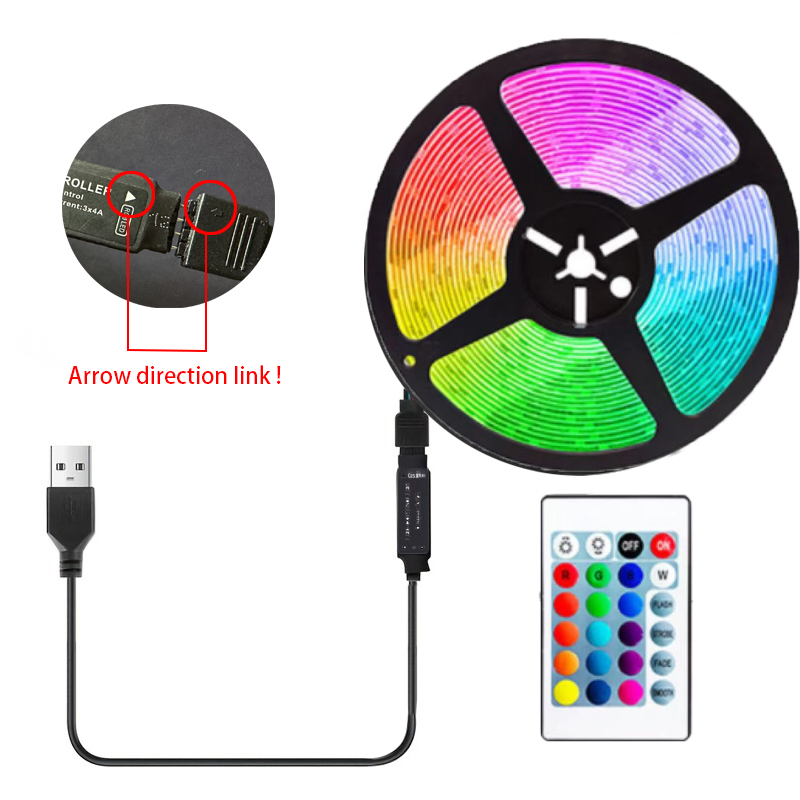 Lumière LED multicolore avec prise USB, barre lumineuse de fond TV, salle de jeux, fête de famille, veilleuse, décoration, RVB, 24 prédire, 5050, 5m