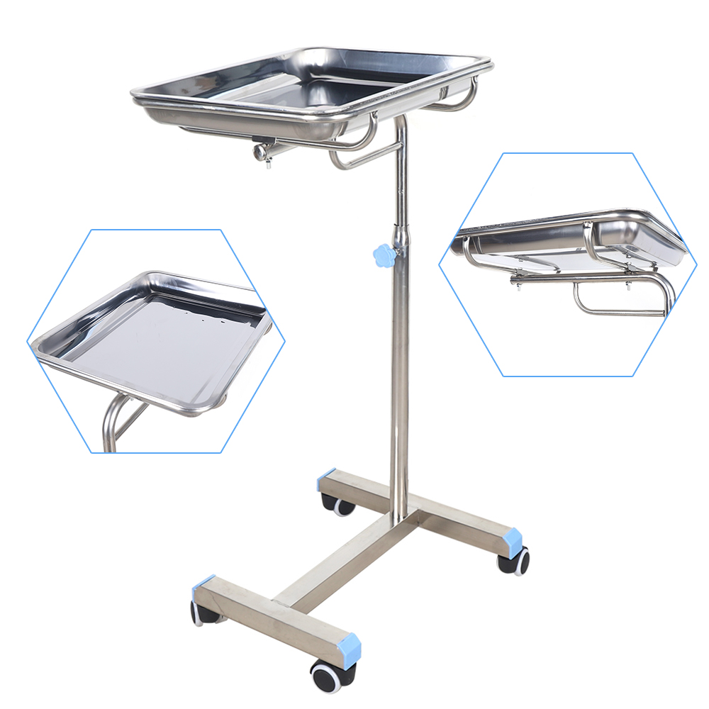 For Hospitals, Clinics, Dentistry, Beauty Salons Mobile Stainless Steel Tray Stand Rolling Cart Rack Adjustable Medical Hine