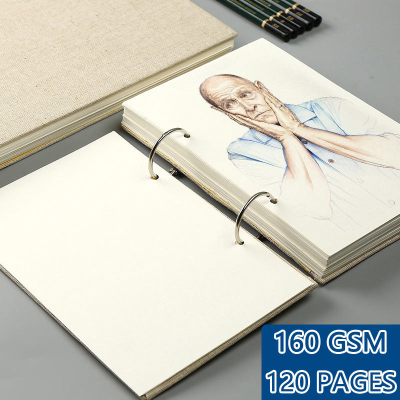 Carnet de croquis à spirale rétro, couverture rigide en lin, 120 Pages, 160GSM, rechargeable, pour l'art, papeterie fournitures scolaires