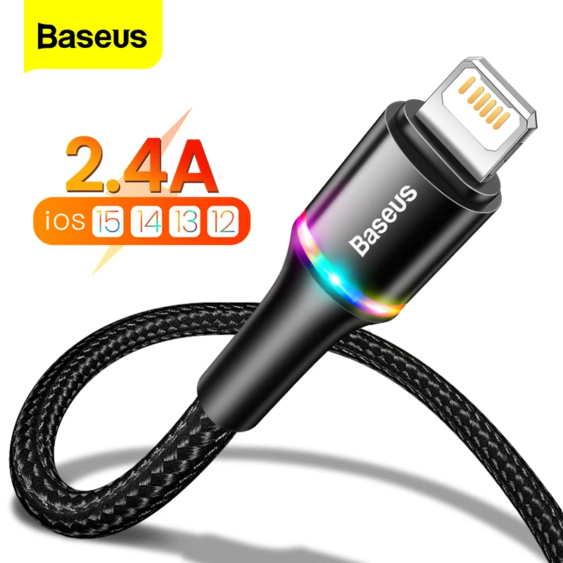 Cable USB de iluminación Baseus para iPhone 14, 13, 12, 11 Pro Max X, Cable cargador de carga rápida para iPhone 8, 7, 6, 6s, Cable de datos para iPad