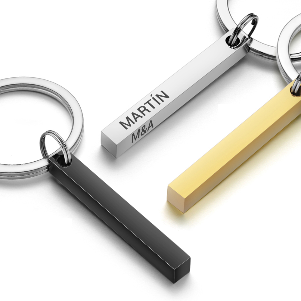 Personalisierte Schlüsselanhänger aus Edelstahl, 3D-Bar-Schlüsselanhänger, gravierter Text, Name, Datum, individuelle Schlüsselanhänger, Ringe, Halter, Liebesgeschenk, P039