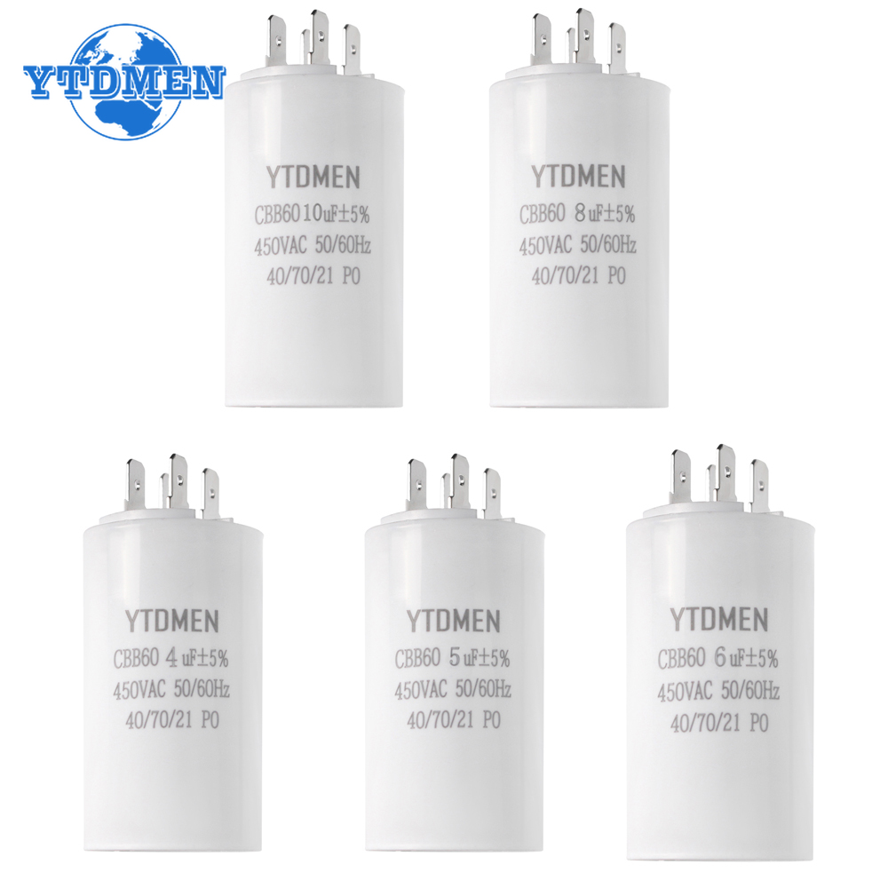 1 Uds CBB60 condensador de arranque 450VAC 4pin doble inserto reemplazo eléctrico condensadores de funcionamiento de Motor 4UF 5UF 6UF 8UF 16UF 20UF 60UF