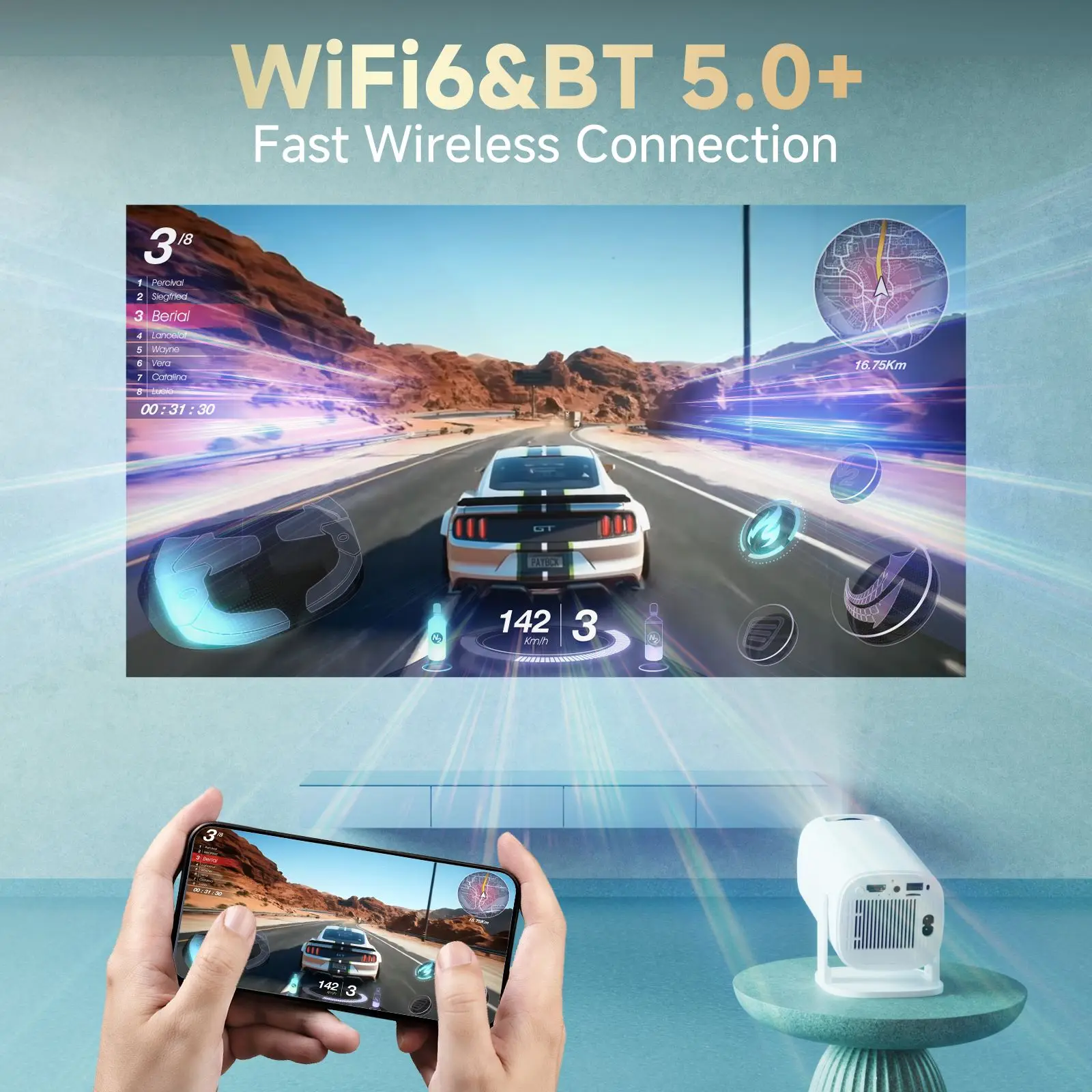 HONGTOP P30PRO Mini proiettore intelligente Android 14 WiFi6 BT 5.0 Supporto 4K 1280*720P Proiettore portatile esterno Smart Home Cinema