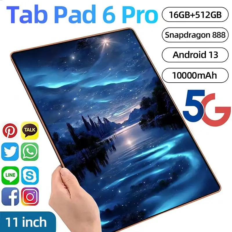 2024 Original HD 4K Pad 6 Pro Version mondiale Android 13 tablette 16GB 1TB Snapdragon 888 10000mAh tablettes PC 5G double SIM WIFI onglet