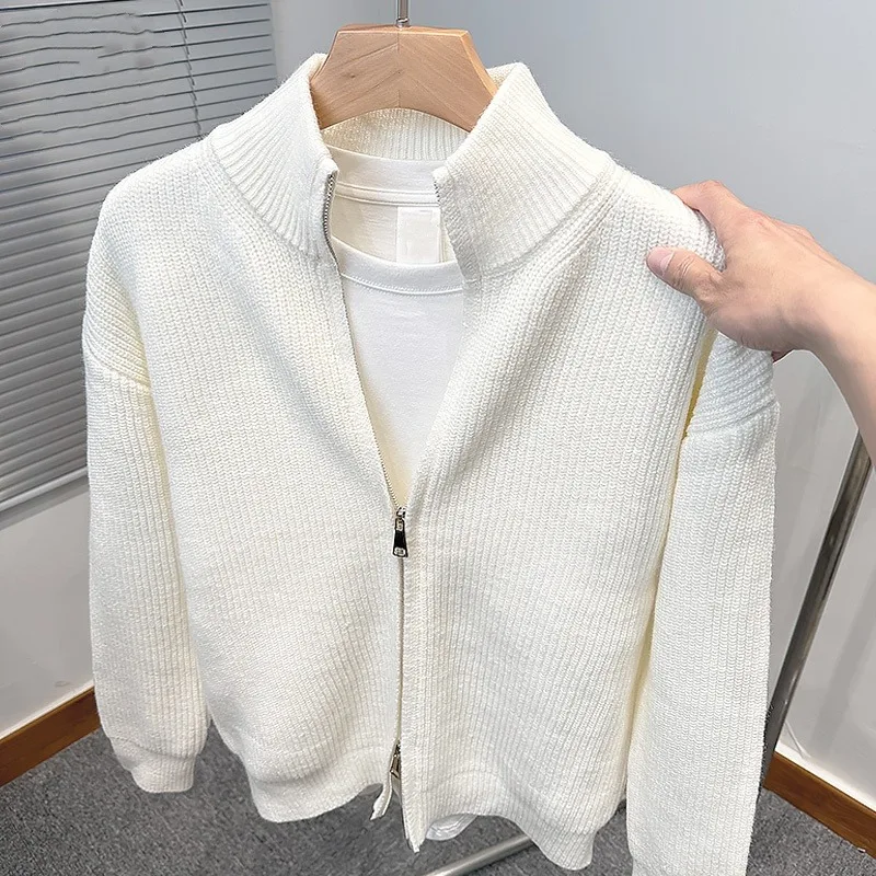 Vielseitige einfarbige Strickjacke mit Reißverschluss für Herren, Strickpullover für Herbst und Winter, beliebte Slim-Fit-Pulloverjacke für Herren, Stehkragen