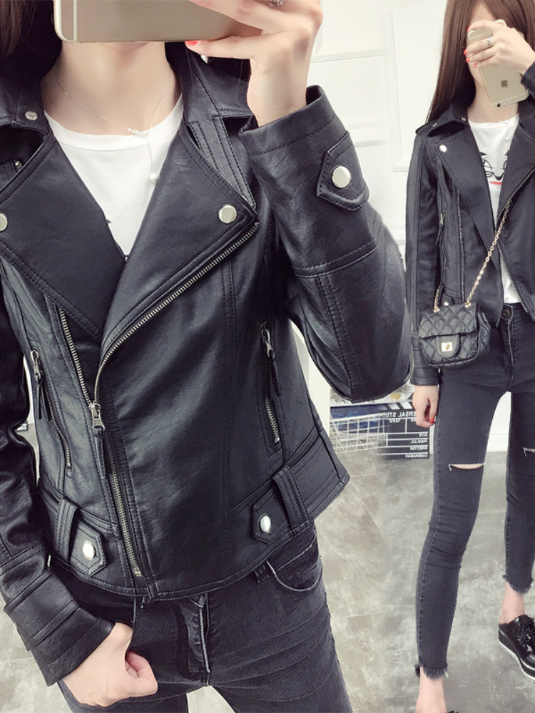 Chaqueta corta de PU negra para mujer, estilo gótico Punk, chaqueta de cuero para motocicleta, abrigo informal salvaje, abrigos góticos de invierno