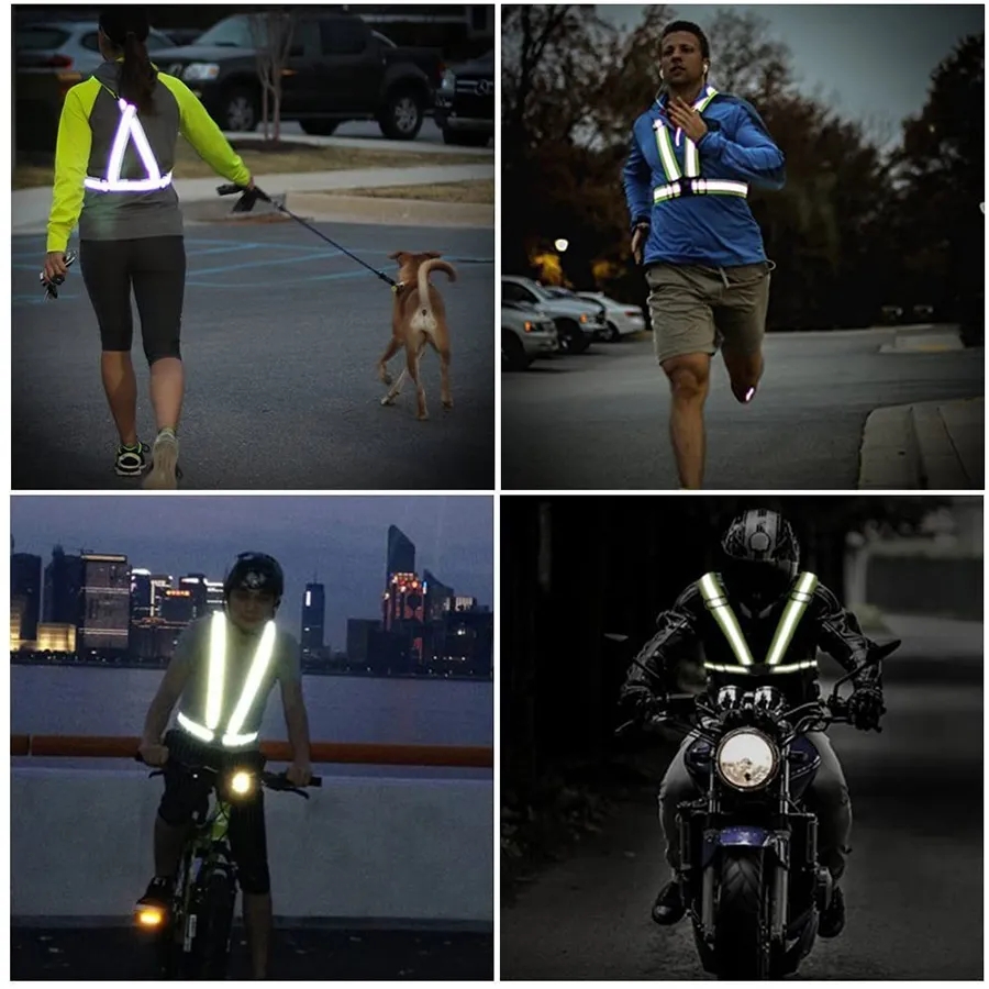 Chalecos de seguridad reflectantes ajustables, chaleco reflectante de seguridad de alta visibilidad, tráfico nocturno al aire libre para correr, deportes de ciclismo