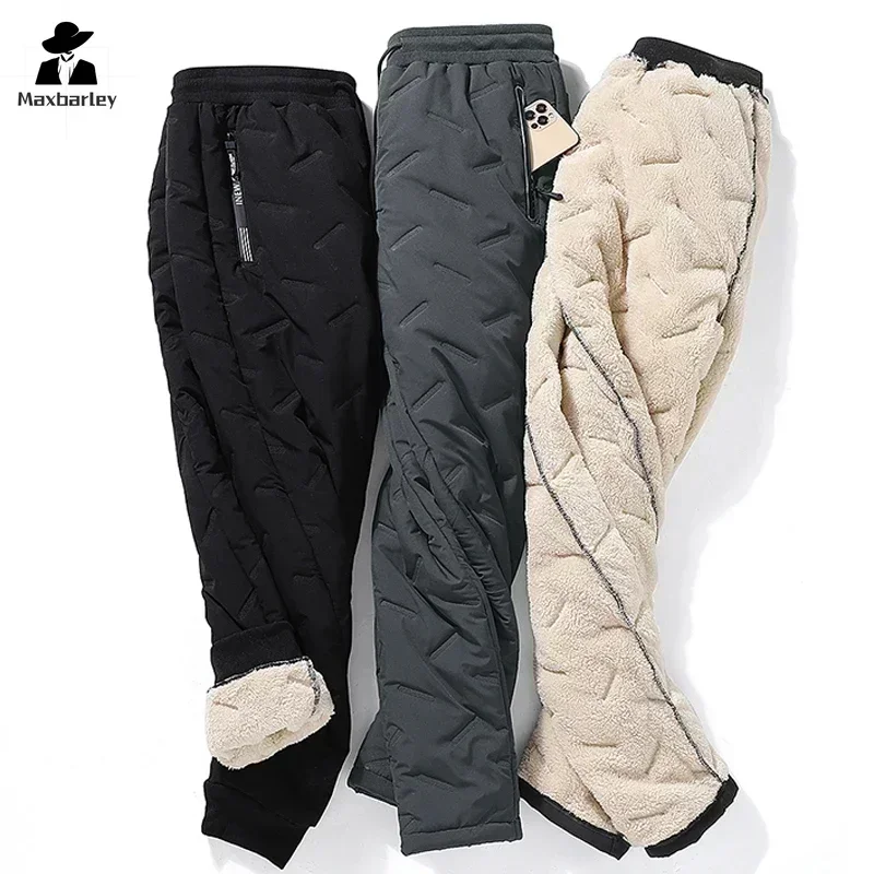 ฤดูหนาวกระเป๋าซิป Thicken ขนแกะ Sweatpants ผู้ชาย Joggers สีดําสีเทาลงผ้าฝ้ายกางเกงชายกันน้ําความร้อนกางเกง 7XL