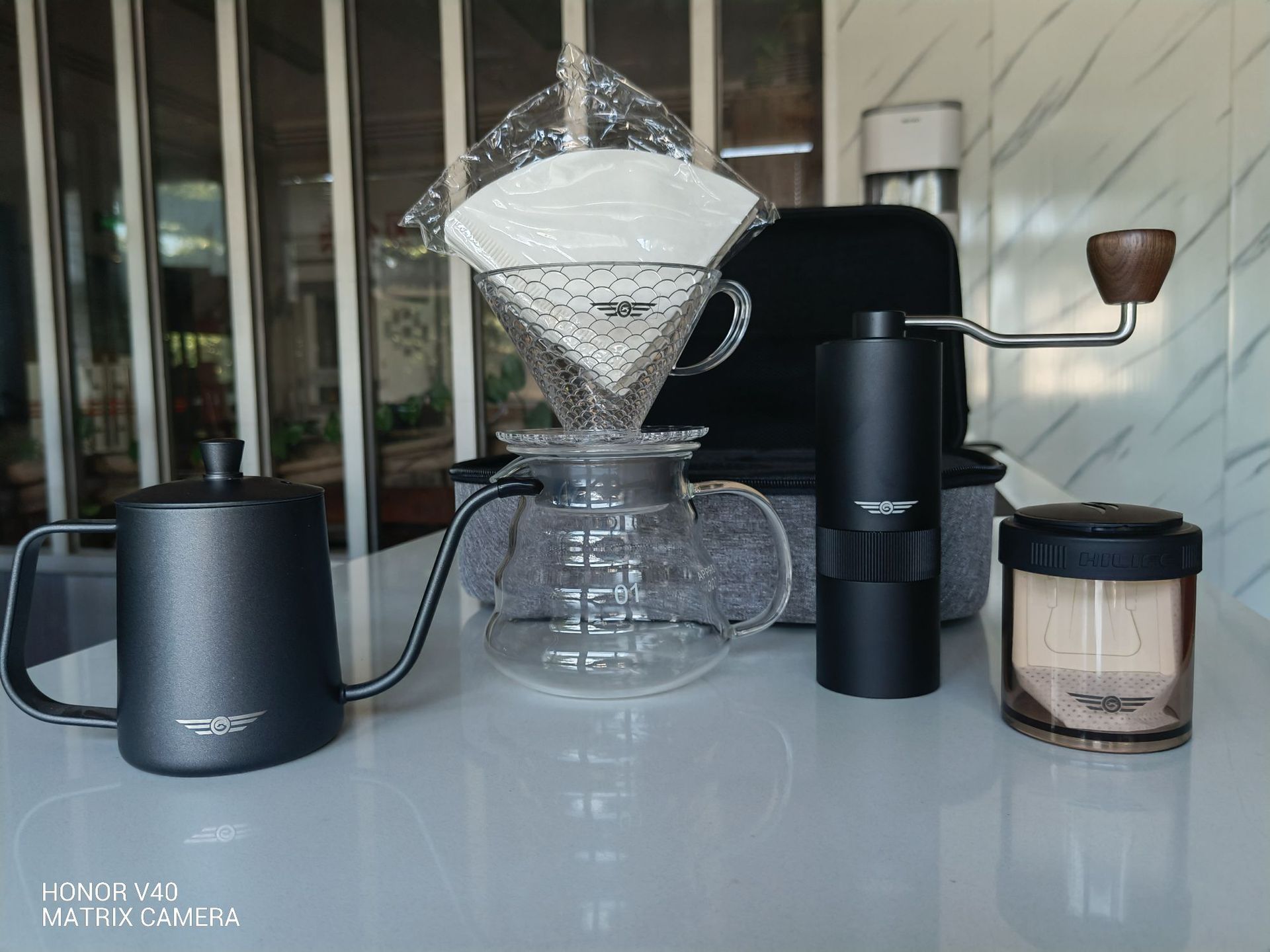 Bolsa de café de viaje para interiores y exteriores, Kit de molinillo de café Manual con paquete de regalo, juegos de cafetera