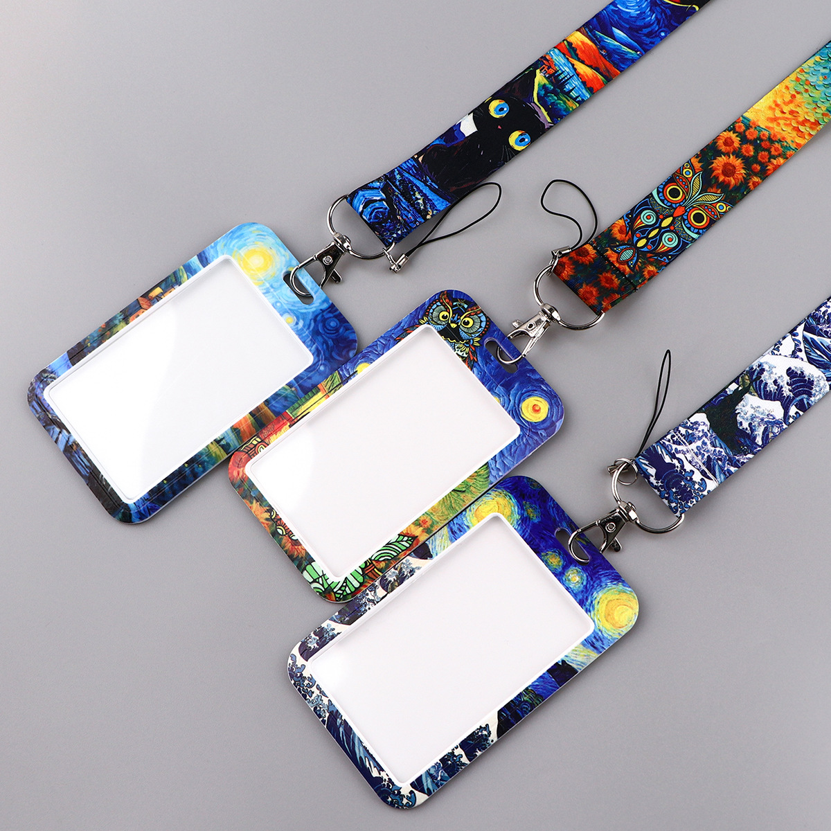Van Gogh's Starry Sky Wave Mobile Phone Rope Card Set Student Campus Meal Card Bus Access Card Work Card Hard Shell Card Set New