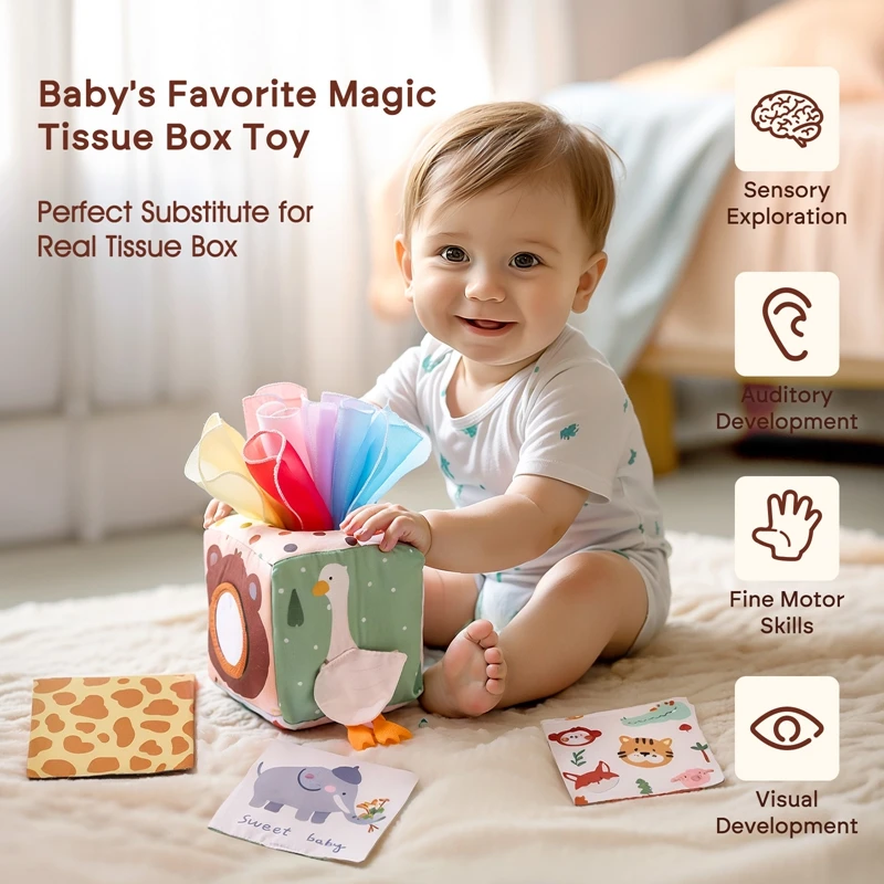 เด็ก Montessori ของเล่นผ้าฝ้าย Magic กล่องกระดาษทิชชูนิ้วมือการออกกําลังกาย Busy เกมกระดานของเล่นเพื่อการศึกษา Soft Rattle เกมหนังสือของขวัญ
